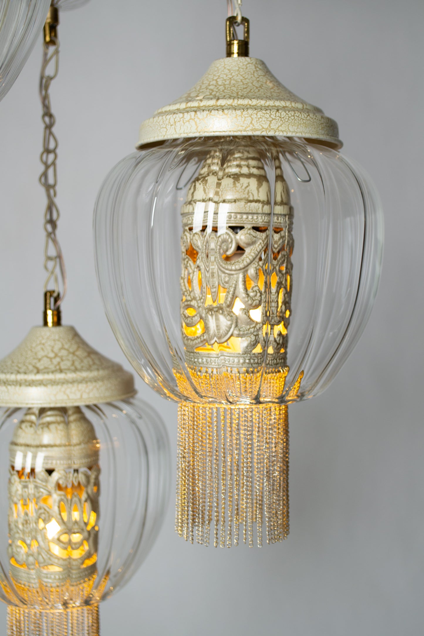 Arabesque radiance inside out round chandelier - 32cm Brass base with hanging pendants
