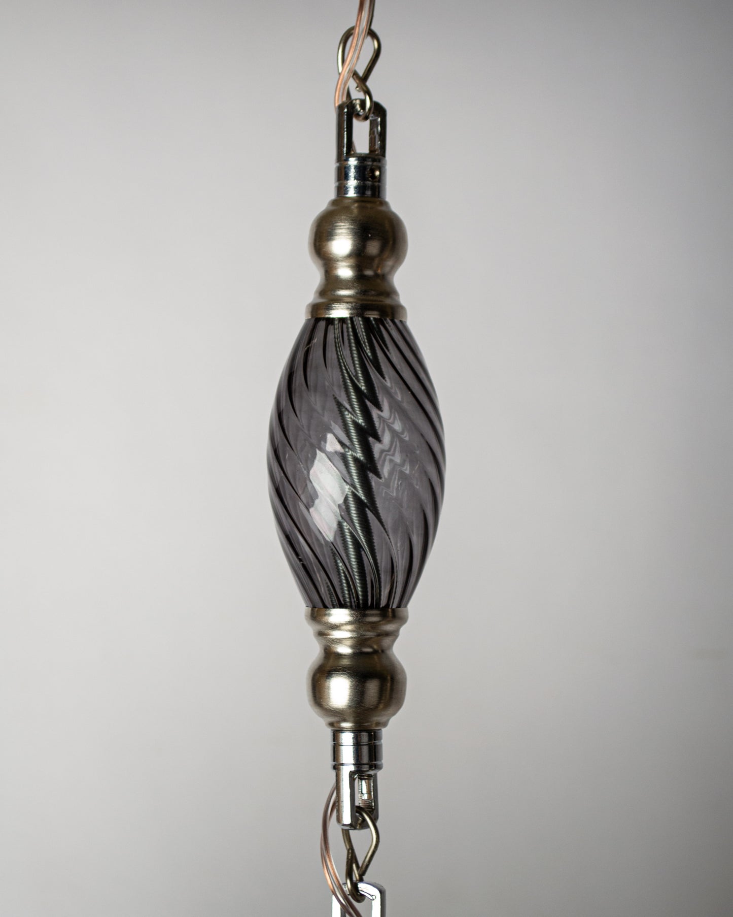 Martelé cylinder linear chandelier - 105cm wood base with 5 hanging pendants