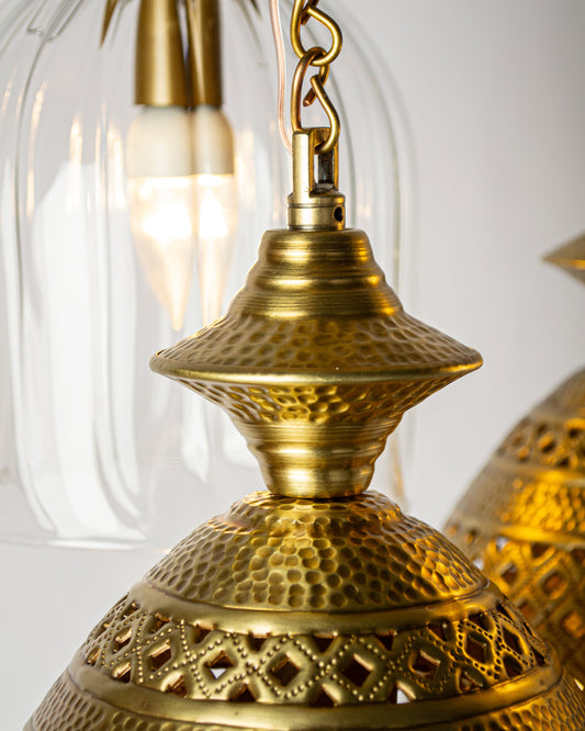 Martelé modern round chandelier - 32cm brass base with 4 hanging pendants