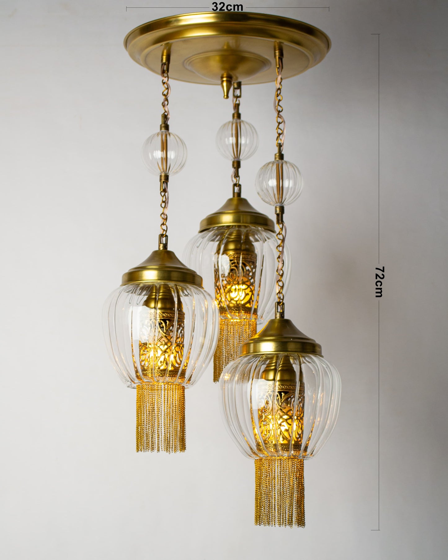Arabesque radiance inside out round chandelier - 32cm Brass base with hanging pendants