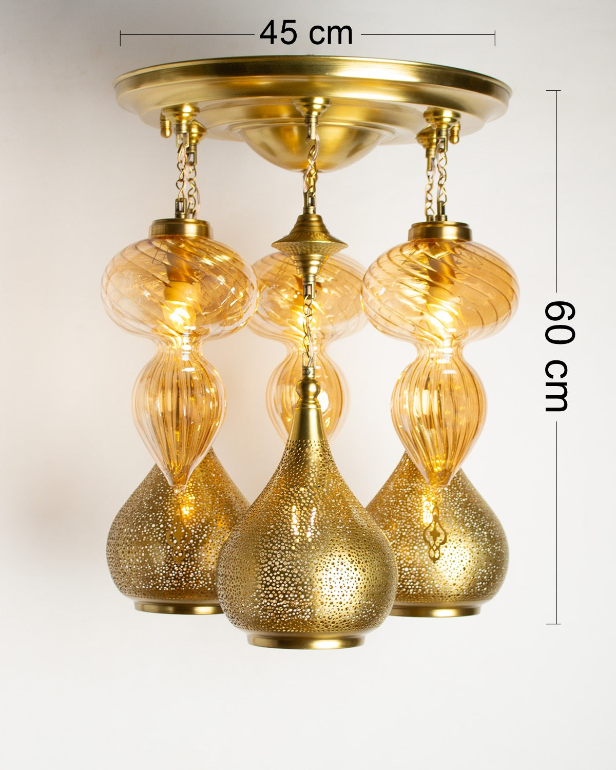 Naqsh modern Tulip round chandelier - 45 cm brass base with 6 hanging pendants