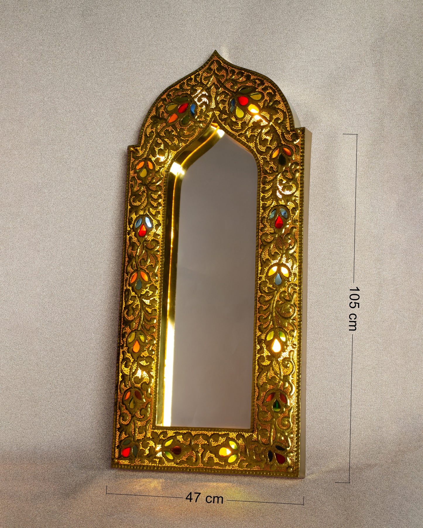 Repoussé glass inlay light up mirror