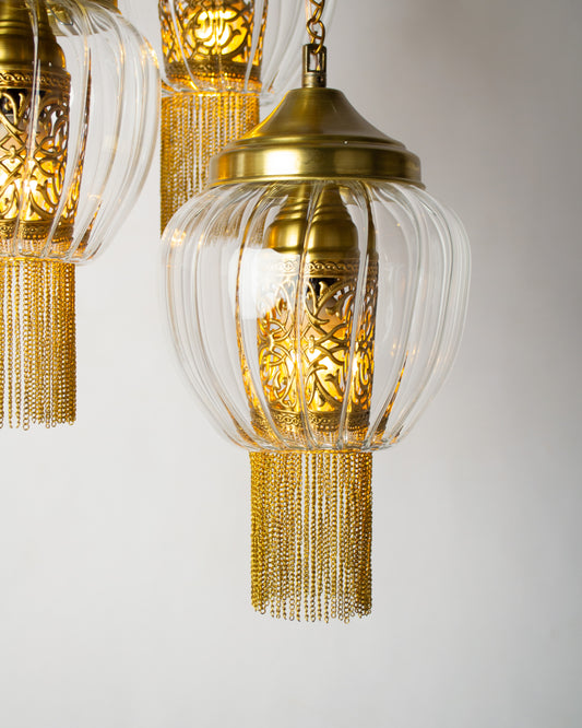 Arabesque radiance inside out round chandelier - 32cm Brass base with hanging pendants