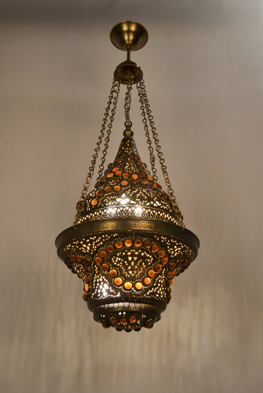 Repoussé glass inlay pendant