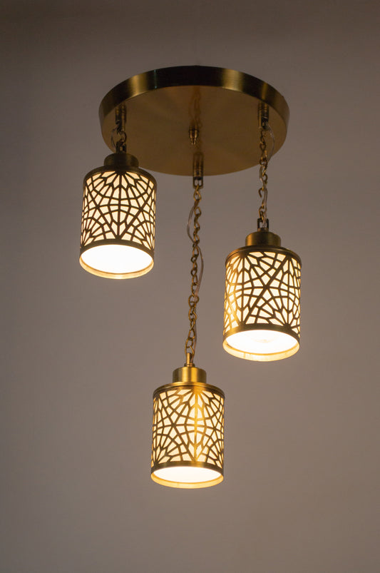 Arket round chandelier - 25cm metal base with 3 hanging pendants